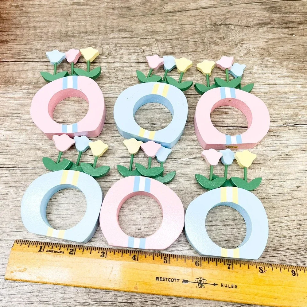 Vintage Tulip Napkin Rings - Pastel Set of 6